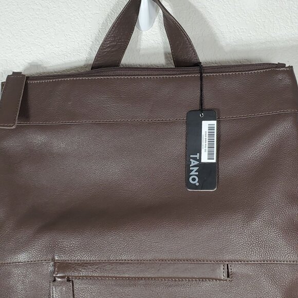 NWT Tano Brown Italian Leather Backpack With Adjustable Straps & Top Handle - Picture 5 of 14